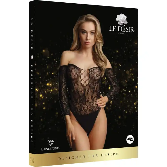 Пикантное боди Wonder Rhinestone Bodysuit с длинным рукавом - Le Desir. Фотография 4.