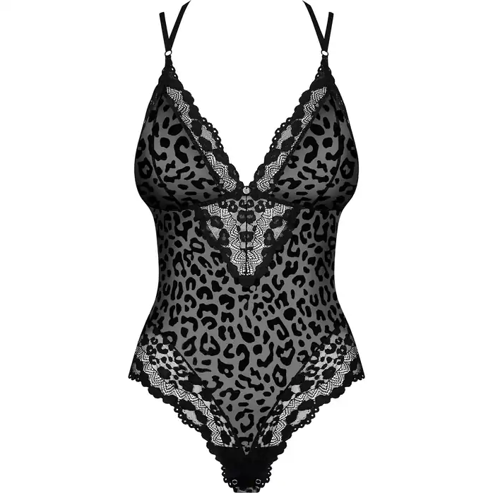 Оригинальное боди Giully с леопардовым бархатистым узором - Sexy. Фотография 5.