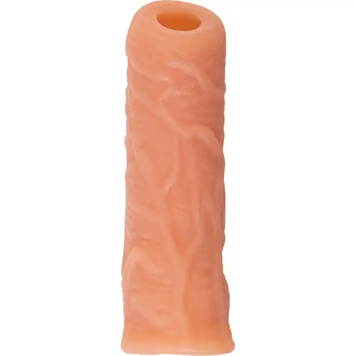 Телесная открытая насадка-реалистик с подхватом мошонки Nude Sleeve M - 12 см. Фотография 4.