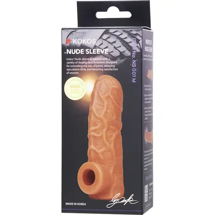 Телесная открытая насадка-реалистик с подхватом мошонки Nude Sleeve M - 12 см. Фотография 7.