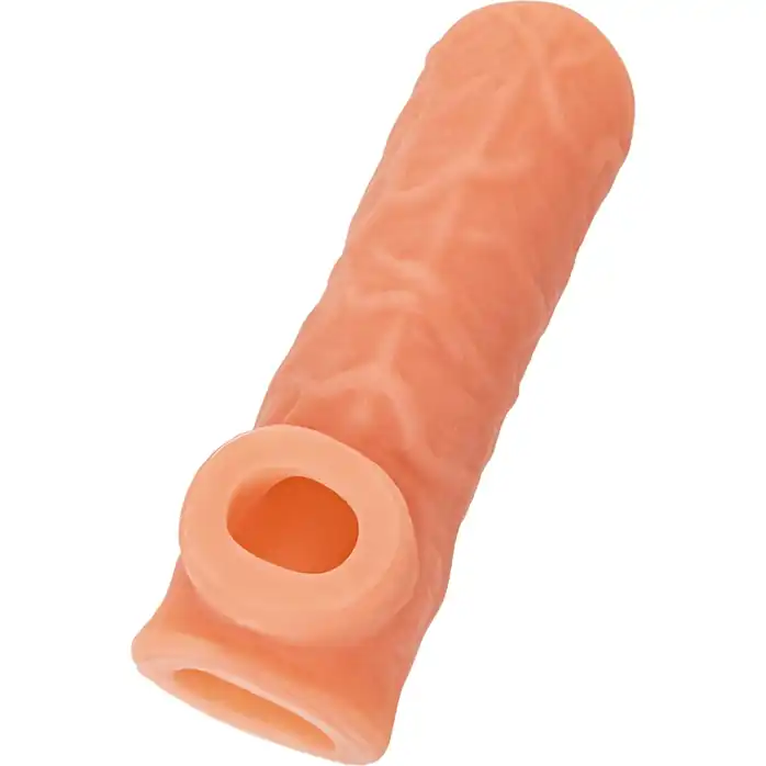 Телесная открытая насадка-реалистик с подхватом мошонки Nude Sleeve M - 12 см