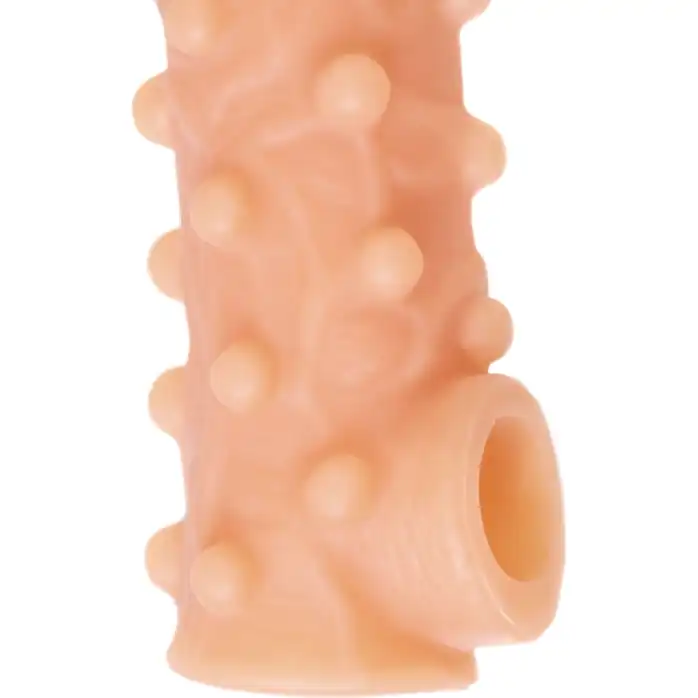 Телесная насадка с бугорками и открытой головкой Nude Sleeve M - 12 см. Фотография 8.