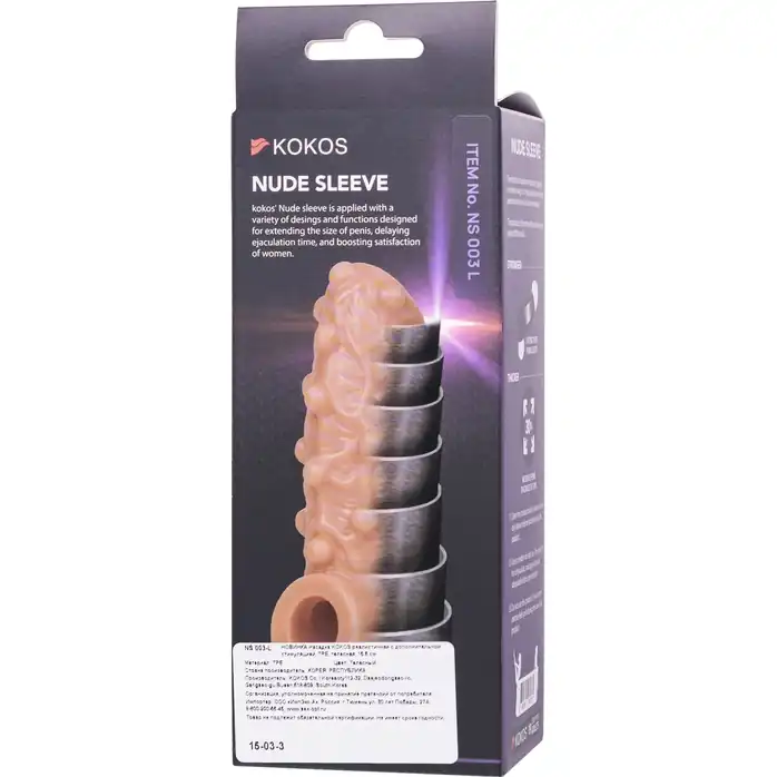 Телесная насадка с бугорками и открытой головкой Nude Sleeve L - 14 см. Фотография 7.