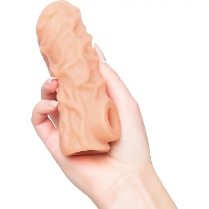 Телесная насадка с венками и открытой головкой Nude Sleeve M - 12 см. Фотография 2.