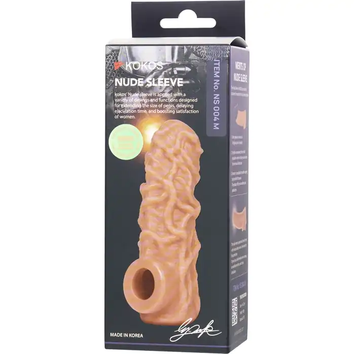 Телесная насадка с венками и открытой головкой Nude Sleeve M - 12 см. Фотография 7.