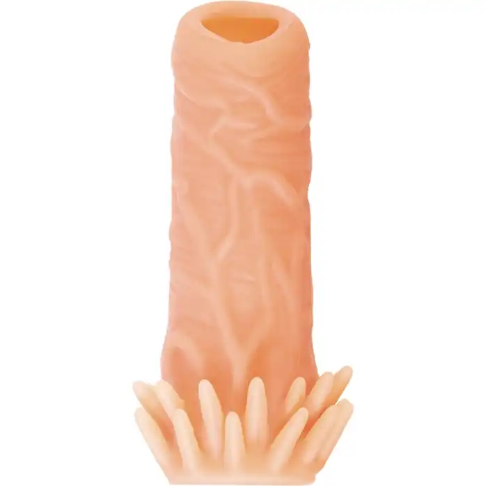 Телесная насадка с усиками и открытой головкой Nude Sleeve L - 14 см. Фотография 3.