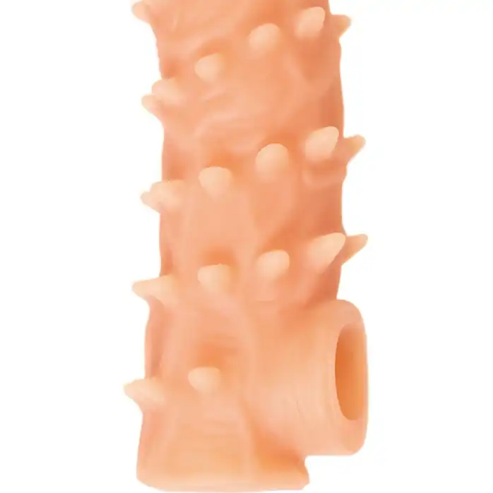 Телесная насадка с шипами и открытой головкой Nude Sleeve M - 12 см. Фотография 9.