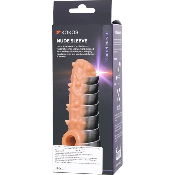 Телесная насадка с шипами и открытой головкой Nude Sleeve L - 14 см. Фотография 8.