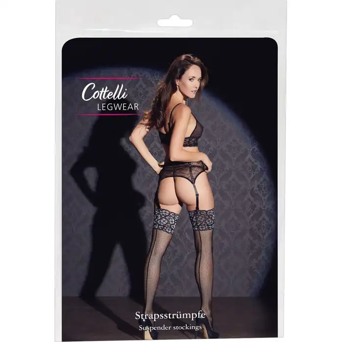 Соблазнительные чулочки с крупным цветочным узором на коронке - Cottelli Collection. Фотография 4.