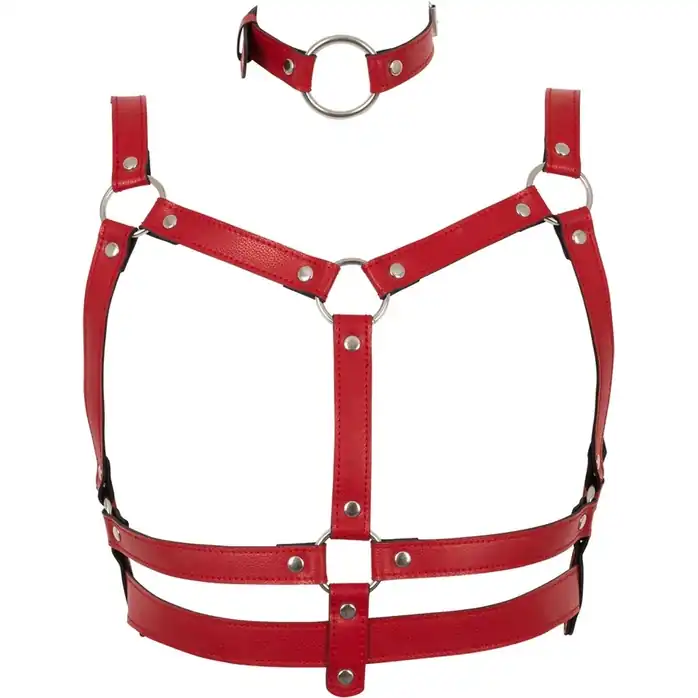 Красный комплект БДСМ-аксессуаров Harness Set - Bad Kitty. Фотография 3.