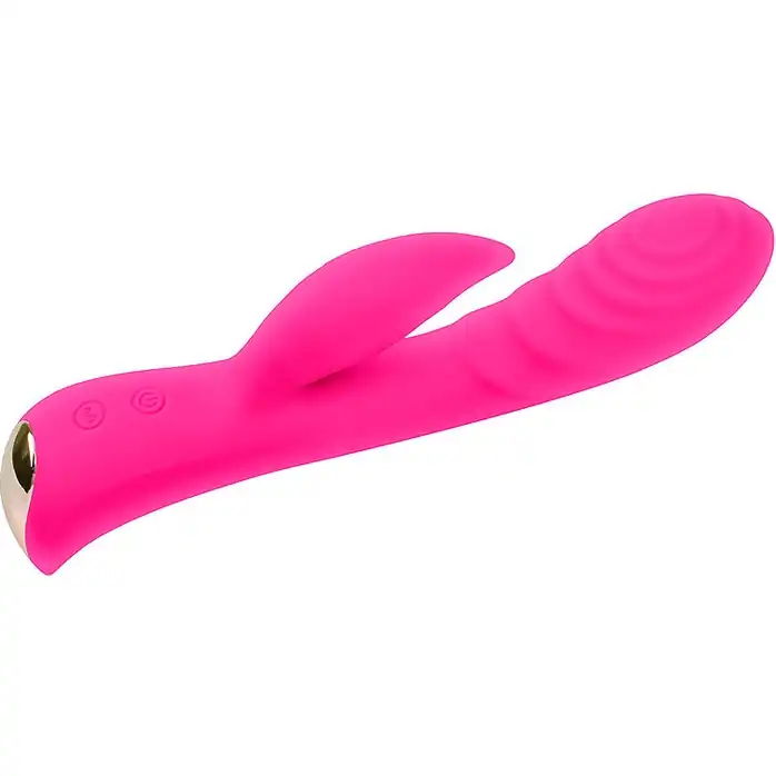 Ярко-розовый вибромассажер-кролик 5 Silicone Ripple Passion - 19,1 см. Фотография 4.