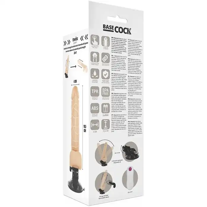 Телесный вибратор на мощной присоске Basecock Realistic Vibrator Remote Control - 19,5 см. Фотография 5.