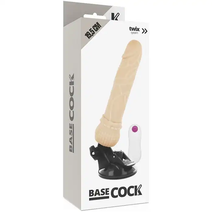 Телесный вибромассажер на мощной присоске Basecock Realistic Vibrator Remote Control - 19,5 см. Фотография 4.