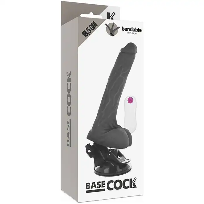 Черный вибратор на мощной присоске Basecock Realistic Vibrator Remote Control - 18,5 см. Фотография 5.
