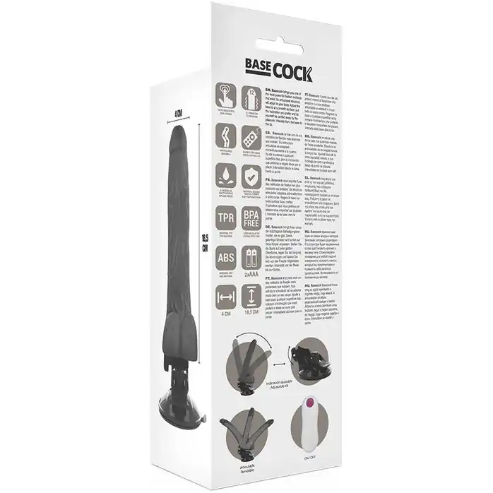 Черный вибратор на мощной присоске Basecock Realistic Vibrator Remote Control - 18,5 см. Фотография 6.