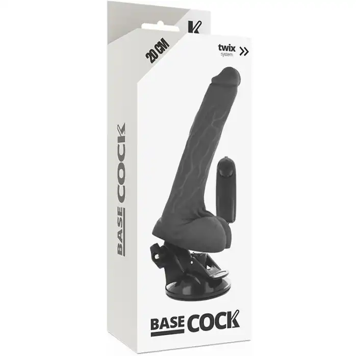 Черный вибромассажер на мощной присоске Basecock Realistic Vibrator - 20 см. Фотография 3.