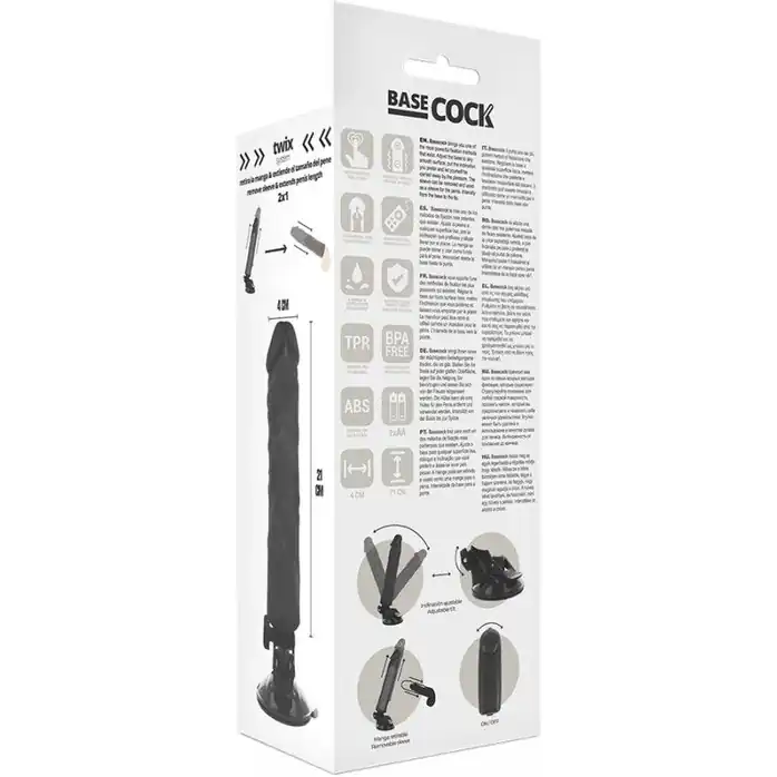 Черный вибратор на мощной присоске Basecock Realistic Vibrator - 21 см. Фотография 3.