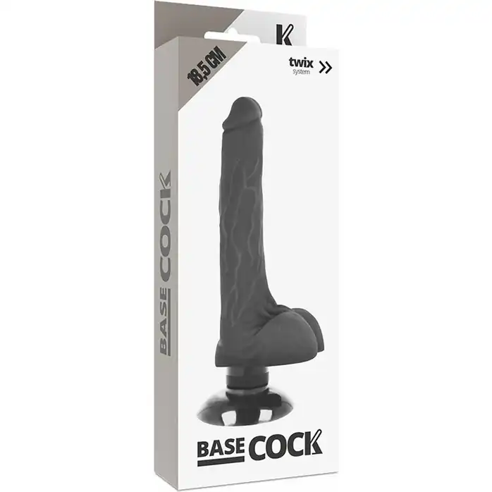 Черный вибратор на присоске Basecock Realistic Vibrator 2in1 - 18,5 см. Фотография 3.