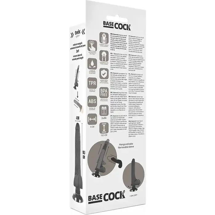 Черный вибратор на присоске Basecock Realistic Vibrator 2in1 - 18,5 см. Фотография 4.
