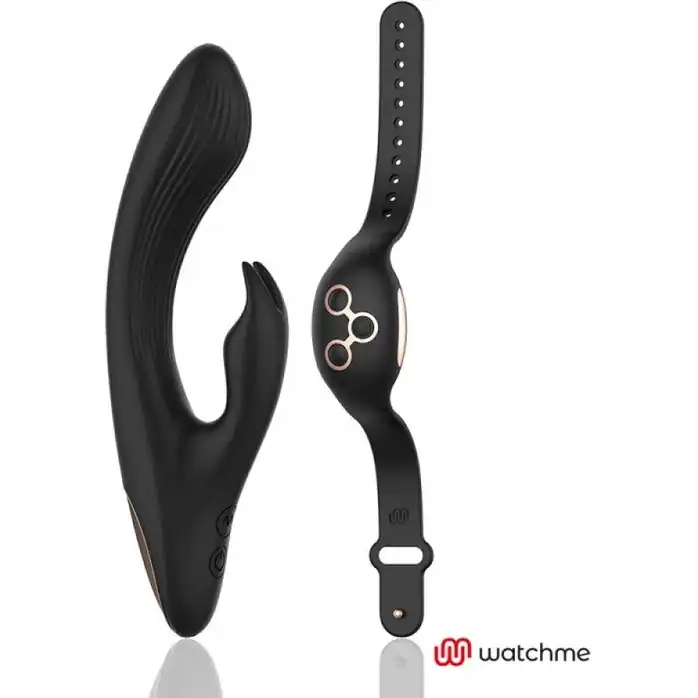 Черно-золотой вибратор-кролик с пультом-часами Anne s Desire Rabbit Vibe Wireless Watchme - 20,5 см
