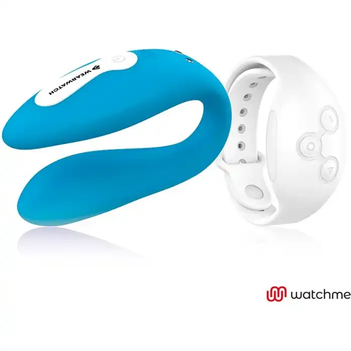 Голубой вибратор для пар с белым пультом-часами Weatwatch Dual Pleasure Vibe