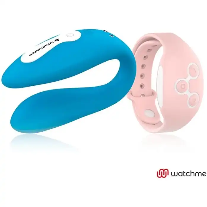 Голубой вибратор для пар с нежно-розовым пультом-часами Weatwatch Dual Pleasure Vibe