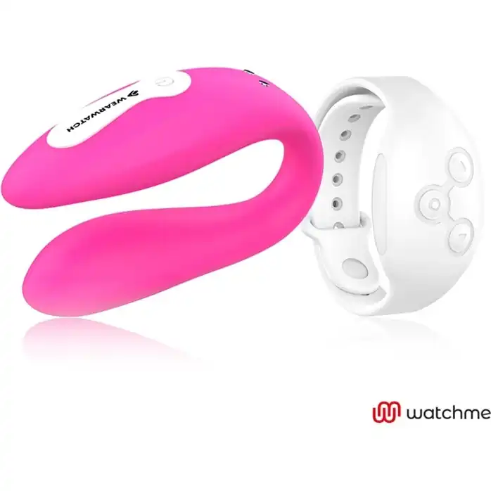 Розовый вибратор для пар с белым пультом-часами Weatwatch Dual Pleasure Vibe