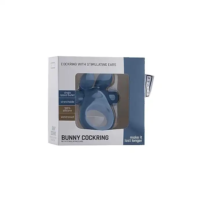 Синее эрекционное виброкольцо Bunny Silicone Cockring With Stimulating Ears - Mjuze. Фотография 3.