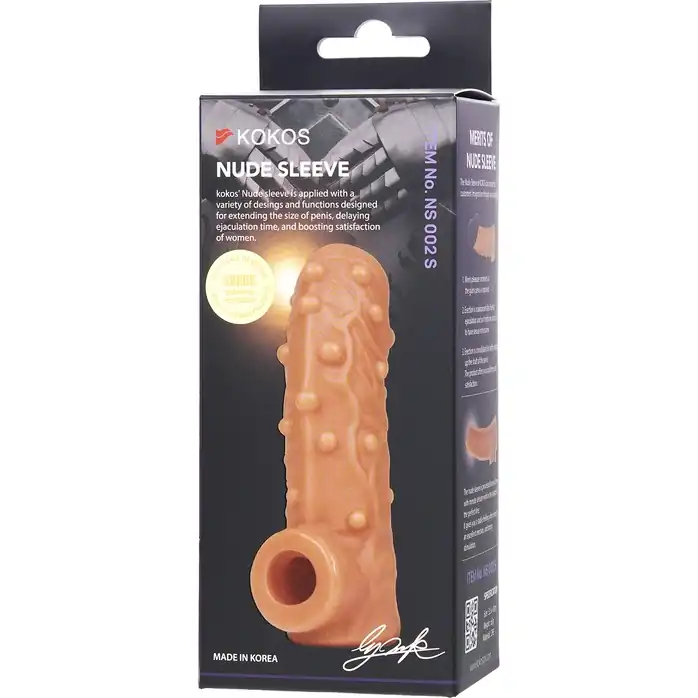 Телесная насадка с пупырышками и открытой головкой Nude Sleeve S - 10 см. Фотография 6.