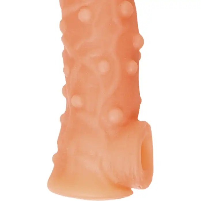Телесная насадка с пупырышками и открытой головкой Nude Sleeve S - 10 см. Фотография 8.