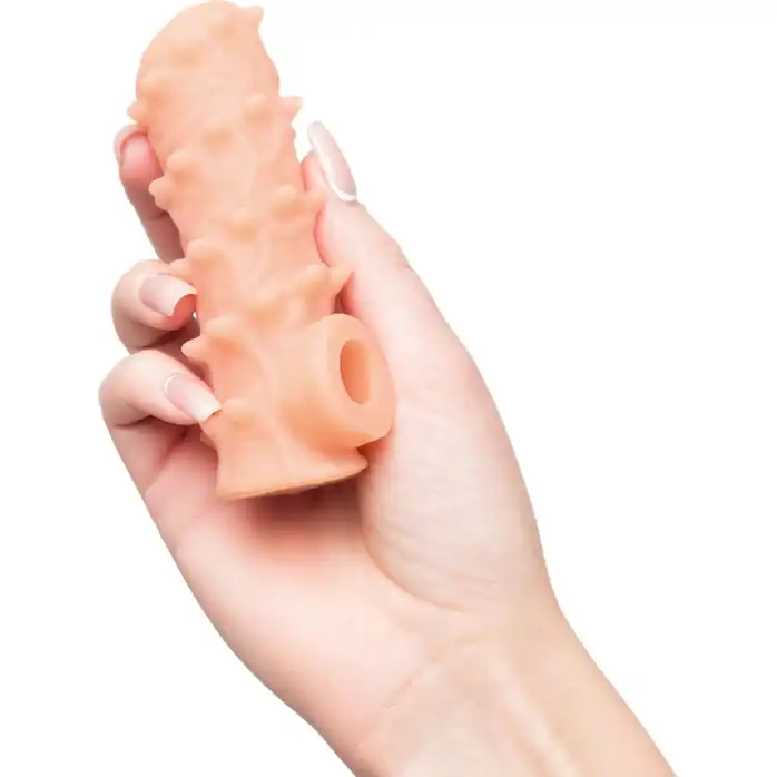 Телесная насадка с шипами и открытой головкой Nude Sleeve S - 10 см. Фотография 2.