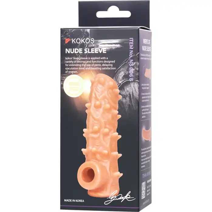Телесная насадка с шипами и открытой головкой Nude Sleeve S - 10 см. Фотография 7.
