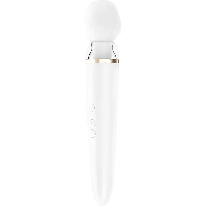 Белый вибромассажер Satisfyer Double Wand-er со сменными насадками. Фотография 10.