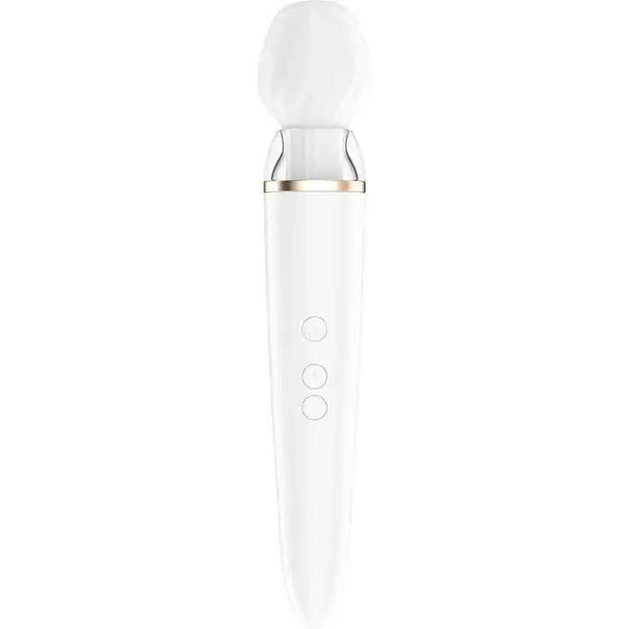 Белый вибромассажер Satisfyer Double Wand-er со сменными насадками