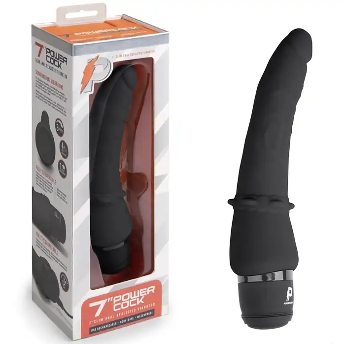 Черный анальный вибратор 7 Slim Anal Realistic Vibrator - 20 см