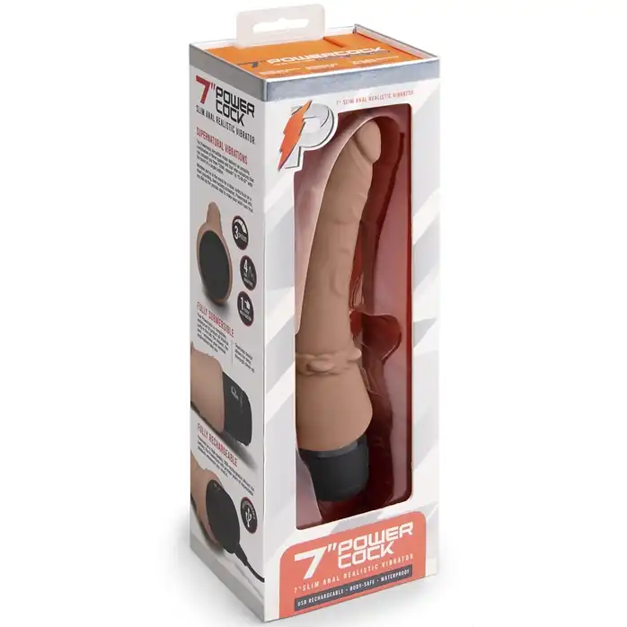 Кофейный анальный вибратор 7 Slim Anal Realistic Vibrator - 20 см. Фотография 4.