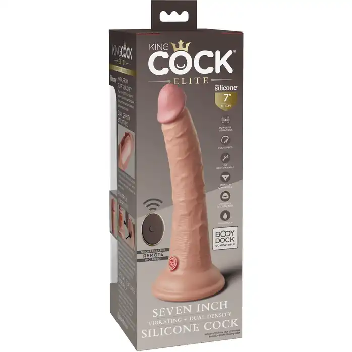 Телесный вибратор 7 Vibrating Silicone Dual Density Cock with Remote с пультом ДУ - 21 см - King Cock Elite. Фотография 7.