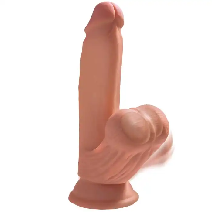 Кофейный фаллоимитатор на присоске 7 Triple Density с подвижной мошонкой - 17,8 см - King Cock Plus. Фотография 3.