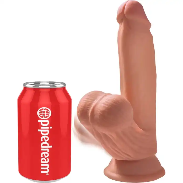 Кофейный фаллоимитатор на присоске 7 Triple Density с подвижной мошонкой - 17,8 см - King Cock Plus. Фотография 4.
