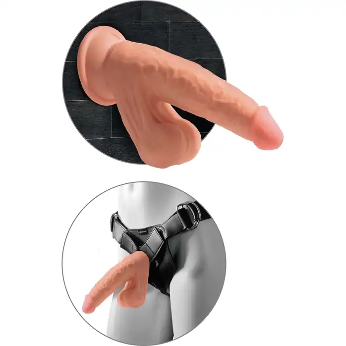 Кофейный фаллоимитатор на присоске 7 Triple Density с подвижной мошонкой - 17,8 см - King Cock Plus. Фотография 5.