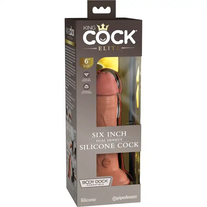 Кофейный фаллоимитатор 6 Silicone Dual Density Cock - 17 см - King Cock Elite. Фотография 5.