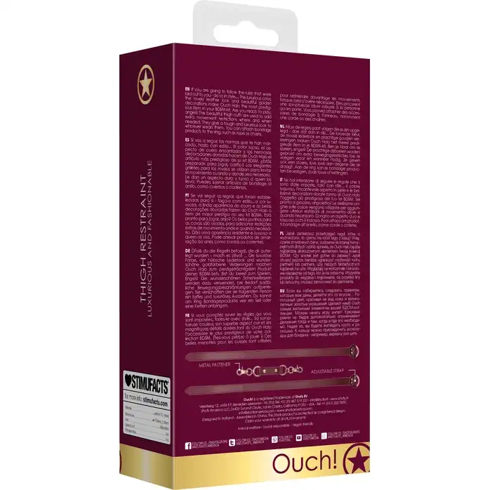 Бордовая фиксация на бёдра Thigh Cuffs - Ouch!. Фотография 5.