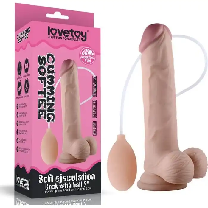Телесный фаллоимитатор с имитацией эякуляции 9 Soft Ejaculation Cock With Ball - 22,9 см