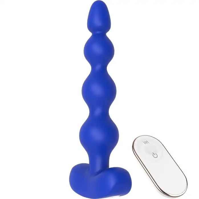 Синяя анальная виброелочка с пультом ДУ Remote Anal Bead - 18 см - Cheeky Love. Фотография 3.