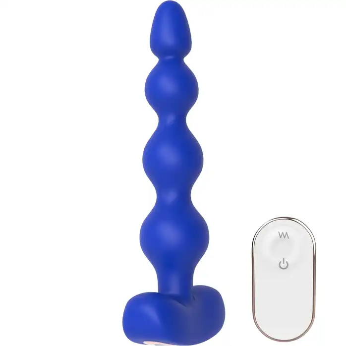 Синяя анальная виброелочка с пультом ДУ Remote Anal Bead - 18 см - Cheeky Love. Фотография 4.