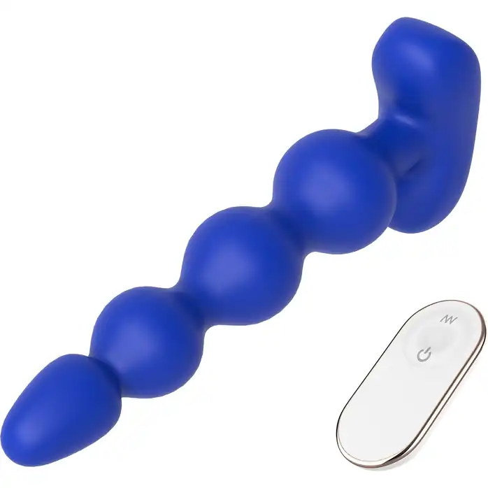 Синяя анальная виброелочка с пультом ДУ Remote Anal Bead - 18 см - Cheeky Love. Фотография 7.