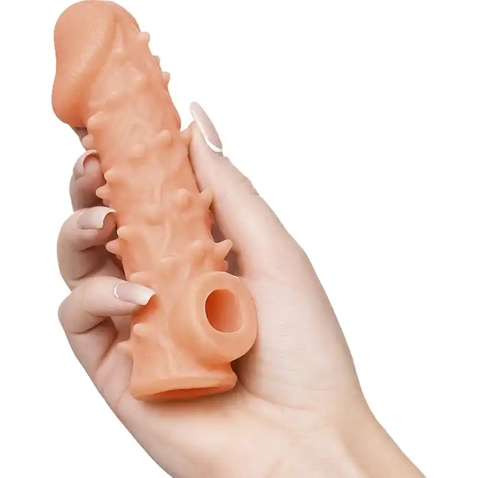 Телесная закрытая насадка с пупырышками Cock Sleeve 005 Size S - 13,8 см. Фотография 2.