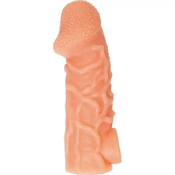 Телесная закрытая насадка с венками Cock Sleeve 006 Size S - 13,8 см. Фотография 3.