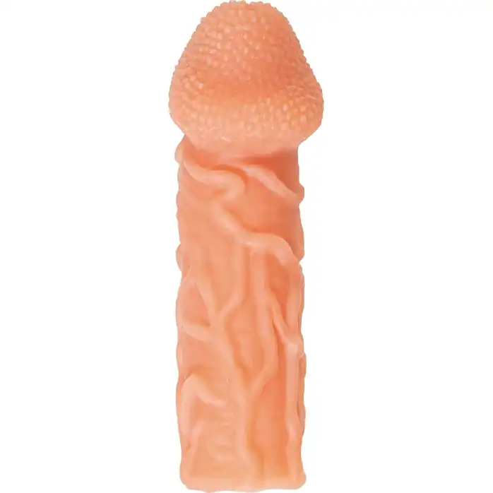 Телесная закрытая насадка с венками Cock Sleeve 006 Size M - 15,6 см. Фотография 4.