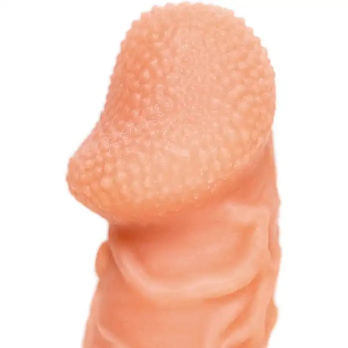 Телесная закрытая насадка с венками Cock Sleeve 006 Size M - 15,6 см. Фотография 6.